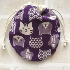 ハンドメイド まるいミニ巾着 (ネコ 花柄 ドット チェック) - メルカリ