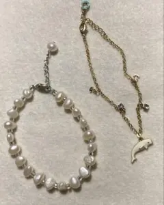 淡水パールと白クジラのブレスレットセット