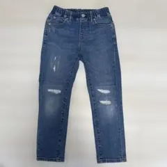 ダメージ加工 ダークブルー ストレートパンツ