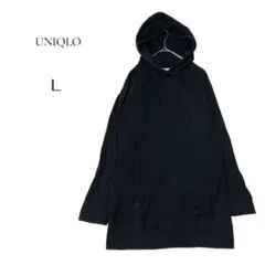 【ユニクロ】UNIQLO スラブスウェットシャツ　黒 パーカー M 丈長め