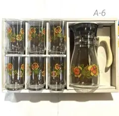 【新品】昭和レトロ アデリアグラス ガラスピッチャーとグラスセット 薔薇 当時物