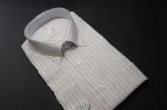 LL(43-86)イムズ　BDワイシャツ/形態安定/綿100%黒/赤紫ストライプ