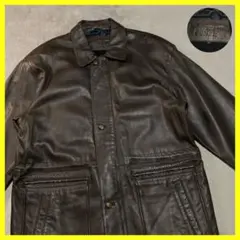 ビンテージ レザージャケット LeatherJacket カーコート 羊革 茶L