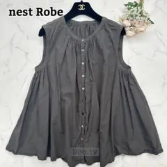 【nest Robe】コットン リネン ギャザー ブラウス ゆったり F カーキ