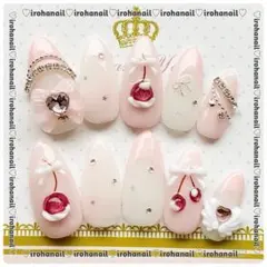 ネイルチップ オーダー受付中 量産型 ワンホン さくらんぼ 春 チェリー 韓国