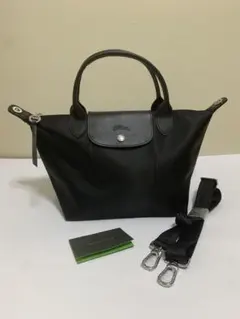 LONGCHAMP ブラック トートバッグM 2WAYバッグ ショルダー付き人気