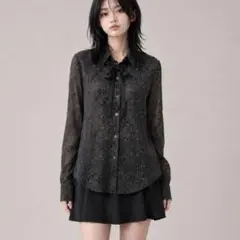 美品 蛇柄 シアーシャツ F 日本製 パイソン Y2Kのサムネイル