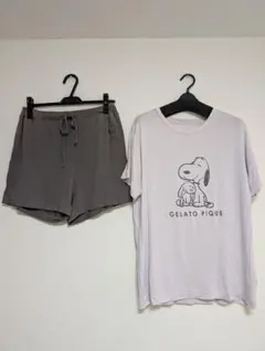 ジェラピケ スヌーピープリントTシャツ＆ショートパンツ2点セット