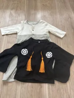 ストライプロンパースと和風羽織セット