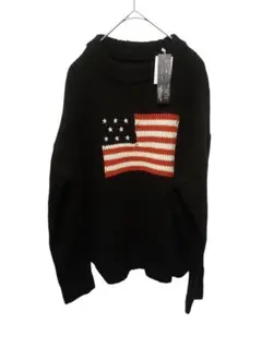 【N0029】新品タグ付き　アメリカ国旗刺繍 ブラックニット M　レディース
