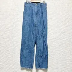 コルザ【M】ワイド風デニムパンツ ブルー ジーンズ ジーパン 美脚 バックゴムのサムネイル