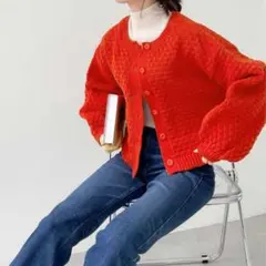 mily bilet 2wayぽこぽこ軽量クロップド丈ニットカーディガン