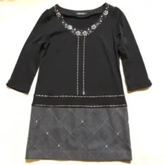 クイーンズコート 異素材切替ワンピース