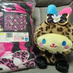 サンリオキャラクターズ　ギャルらび♡ Bigぬいぐるみ ウサハナ・大きな毛布