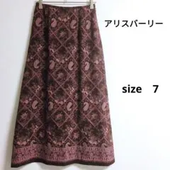 アリスバーリー　レディース　 ペイズリー柄 フレアスカート　ピンク　ブラウン　7