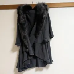 ファー付きダークグレー ポンチョ