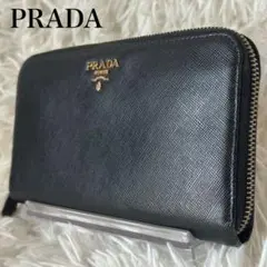 プラダ ラウンドジップ 長財布 ゴールドロゴ サフィアーノレザー 黒 型押し