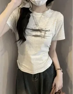 DU DU ROOM ロゴプリント 半袖Tシャツ グレー