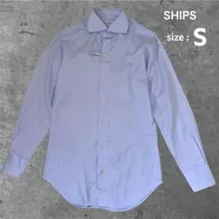 SHIPS ストライプ柄 長袖ワイシャツ ブルー系 サイズS アルビニ生地のサムネイル