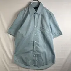 HUGO BOSS トルコ製 コットンシャツ 水色 半袖 40