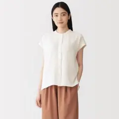 新品］無印 オフ白＋黒 セット売 婦人 風を通す フレンチスリーブブラウス