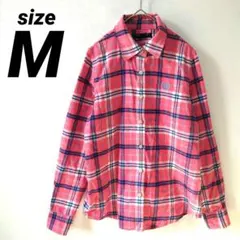 【美品】 フランネルシャツ ネルシャツ チェックシャツ ピンク レディース M