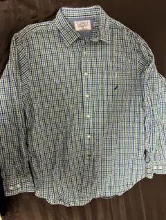 NAUTICA チェック　総柄　ブルー　半袖シャツ　古着　XL