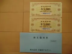 ☆早稲田アカデミー 株主優待券 2枚 ¥10,000　匿名配送　送料込