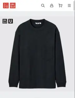 UNIQLO ユニクロUクルーネックロンT 胸ポケット付き　ブラック　Lサイズ