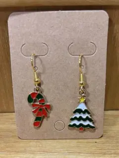 クリスマスキャンディケイン&ツリー ピアス