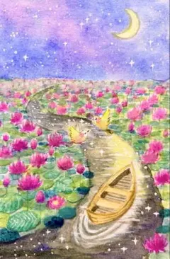みみ水彩画 お花のドームと小鳥たち　値段は※900円です ♡たまみな♡様専用水彩画 小鳥と花と風景 原画6枚＋レプリカ8枚