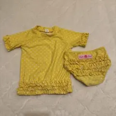 ラッフルバッツ　3T 水着　黄色　水玉　ラッシュガード