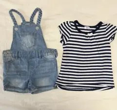 子ども服 2点セット（デニムサロペット＆ボーダーTシャツ）サイズ90相当