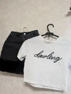 ダーリッチ ポイントファーデニムスカート ロープグラフィックショートTシャツ