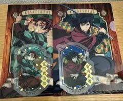 鬼滅の刃　ミニクリアファイル　ダイカットステッカー　炭治郎　義勇