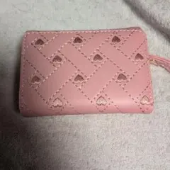 ピンク 編み込み 三つ折り財布ストラップ付き