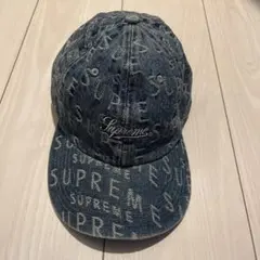 Supreme 総柄 デニム キャップ ブルー