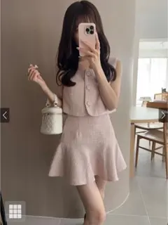 GRL ツイードビスチェ×ミニスカートセットアップ[dk1255] M ピンク