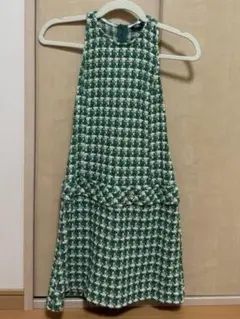 緑と白のチェック柄ノースリーブワンピース　ZARA