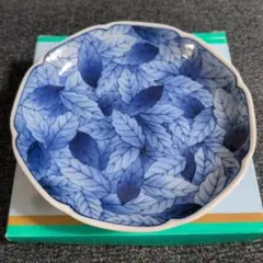 仁峰 葉柄 小皿 豆皿 昭和レトロ 和食器　有田焼　美濃焼　ブルー