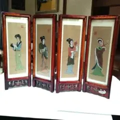 中国小型 ついたて飾り/宮廷女性像/高さ24cm、幅35cm
