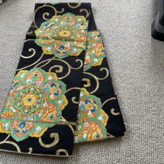 黒地華やか花柄 袋帯　インテリアにも素敵！