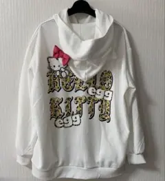新品egg✖️ハローキティコラボ　ヒョウ柄ジップアップパーカー　Lサイズ　ホワイト