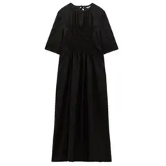 【ZARA】ザラ　シャーリングロングワンピース　黒　シンプル　綺麗め　大人可愛い