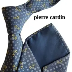 pierre cardin ピエールカルダン　紺　青　金ネクタイ 幾何学模様