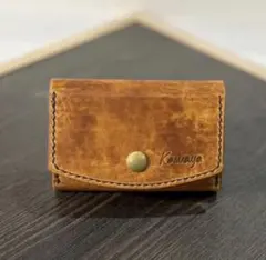 本革 カードケース プレミアムレザー キャメル 銀スリ 黒 大容量 ハンドメイド