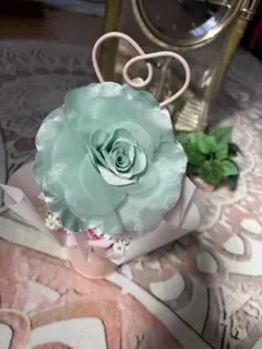 ミントグリーン フラワーブローチ コサージュ 花飾り 髪飾り