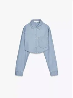 ZARA デニムクロップドシャツ ブルー Mサイズ - メルカリ