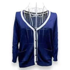 ニットカーディガン ネイビー Vネック シンプル Mサイズ 五分袖 七分袖