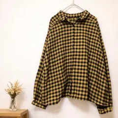 チェックシャツ L イエロー ブラック 長袖 ギンガムチェック カジュアル